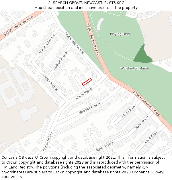 2, SPARCH GROVE, NEWCASTLE, ST5 9PG: Location map and indicative extent of plot