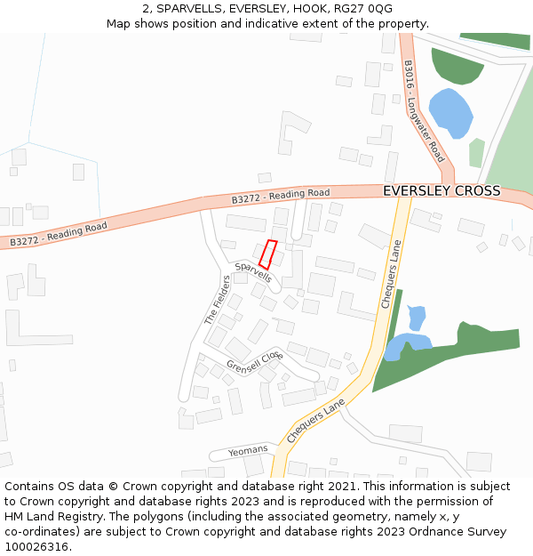 2, SPARVELLS, EVERSLEY, HOOK, RG27 0QG: Location map and indicative extent of plot