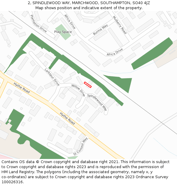 2, SPINDLEWOOD WAY, MARCHWOOD, SOUTHAMPTON, SO40 4JZ: Location map and indicative extent of plot