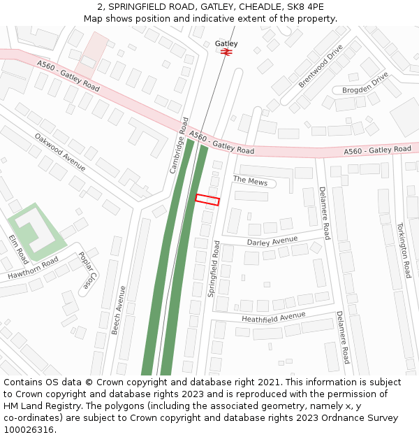 2, SPRINGFIELD ROAD, GATLEY, CHEADLE, SK8 4PE: Location map and indicative extent of plot