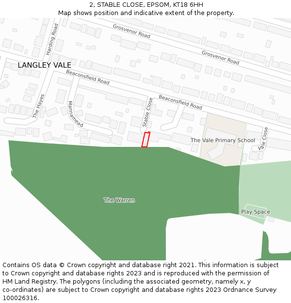 2, STABLE CLOSE, EPSOM, KT18 6HH: Location map and indicative extent of plot