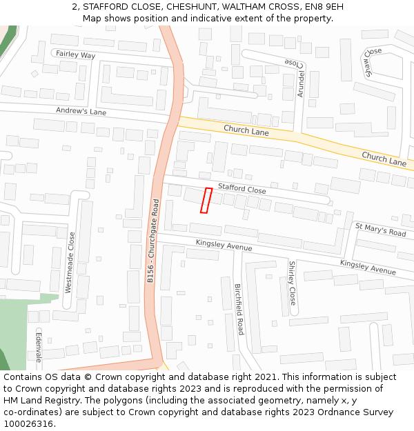 2, STAFFORD CLOSE, CHESHUNT, WALTHAM CROSS, EN8 9EH: Location map and indicative extent of plot