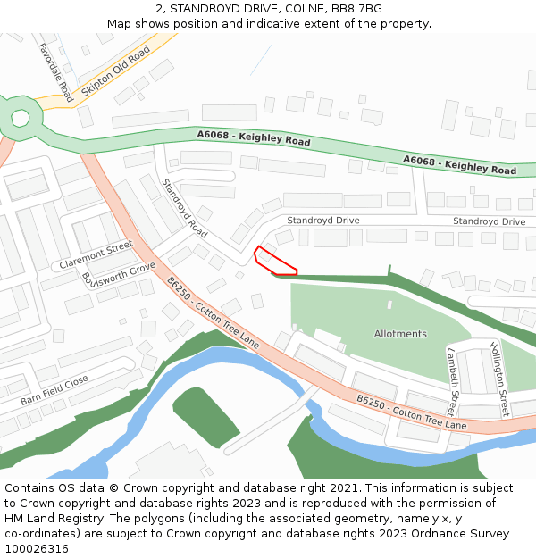 2, STANDROYD DRIVE, COLNE, BB8 7BG: Location map and indicative extent of plot