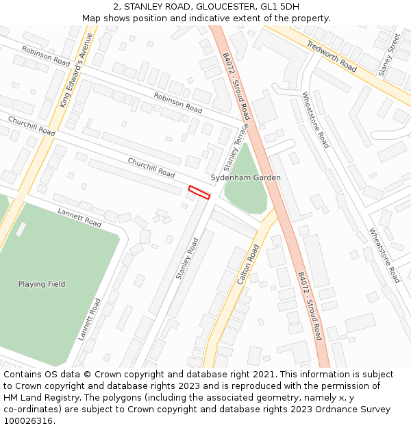 2, STANLEY ROAD, GLOUCESTER, GL1 5DH: Location map and indicative extent of plot