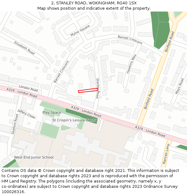 2, STANLEY ROAD, WOKINGHAM, RG40 1SX: Location map and indicative extent of plot