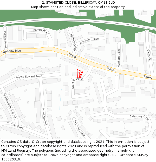 2, STANSTED CLOSE, BILLERICAY, CM11 2LD: Location map and indicative extent of plot