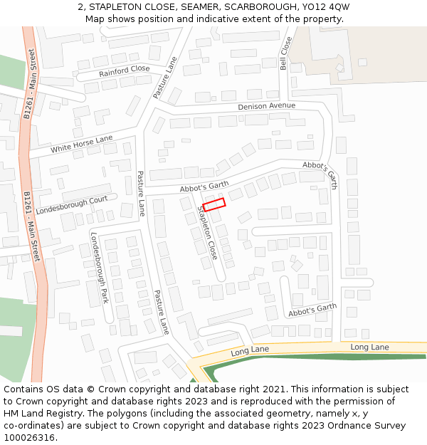 2, STAPLETON CLOSE, SEAMER, SCARBOROUGH, YO12 4QW: Location map and indicative extent of plot