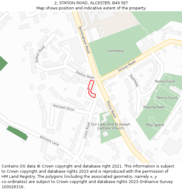 2, STATION ROAD, ALCESTER, B49 5ET: Location map and indicative extent of plot