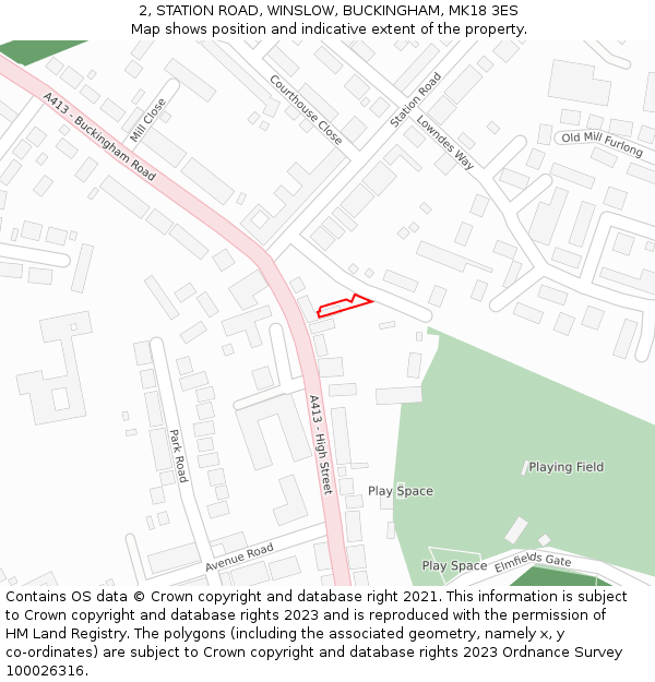 2, STATION ROAD, WINSLOW, BUCKINGHAM, MK18 3ES: Location map and indicative extent of plot