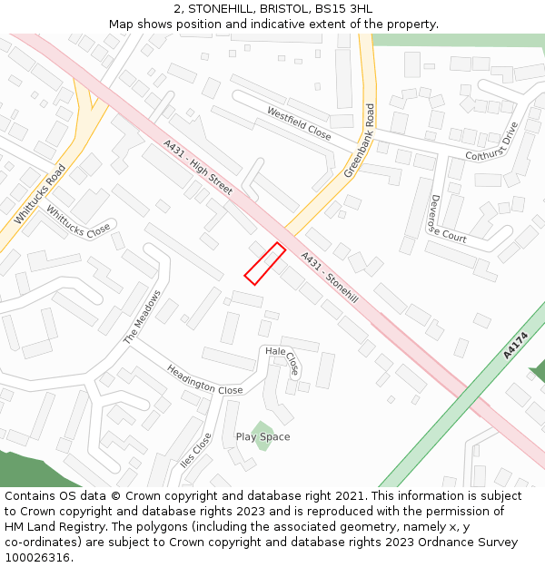 2, STONEHILL, BRISTOL, BS15 3HL: Location map and indicative extent of plot