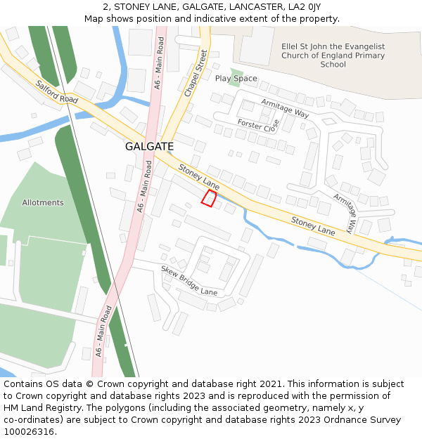 2, STONEY LANE, GALGATE, LANCASTER, LA2 0JY: Location map and indicative extent of plot