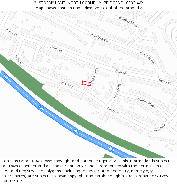 2, STORMY LANE, NORTH CORNELLY, BRIDGEND, CF33 4AY: Location map and indicative extent of plot