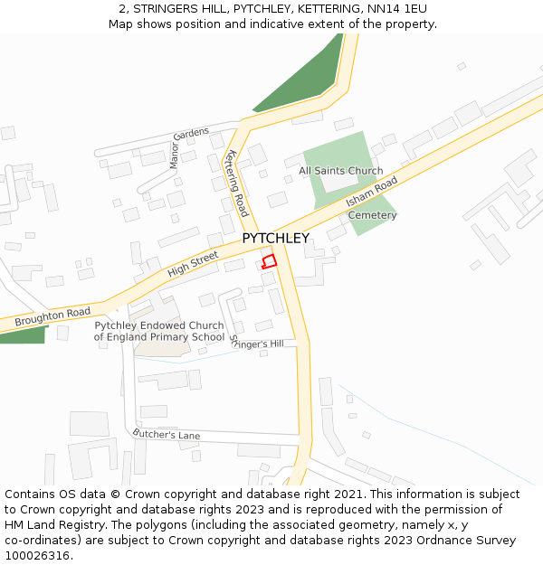 2, STRINGERS HILL, PYTCHLEY, KETTERING, NN14 1EU: Location map and indicative extent of plot
