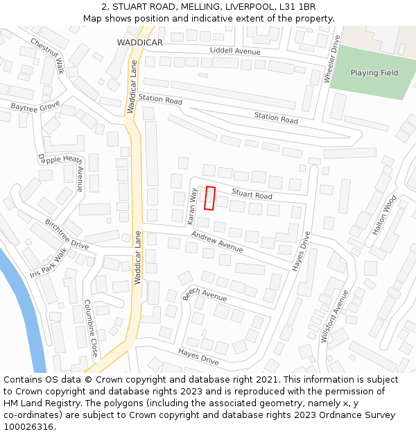 2, STUART ROAD, MELLING, LIVERPOOL, L31 1BR: Location map and indicative extent of plot