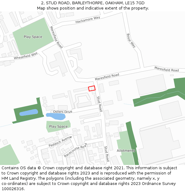 2, STUD ROAD, BARLEYTHORPE, OAKHAM, LE15 7GD: Location map and indicative extent of plot