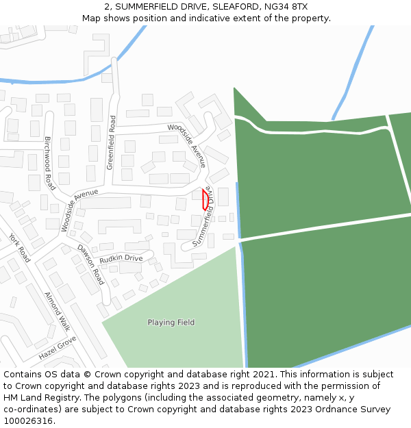 2, SUMMERFIELD DRIVE, SLEAFORD, NG34 8TX: Location map and indicative extent of plot