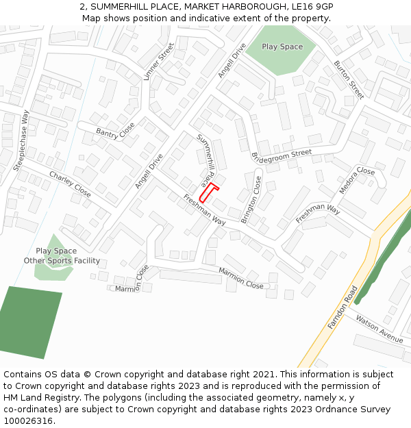 2, SUMMERHILL PLACE, MARKET HARBOROUGH, LE16 9GP: Location map and indicative extent of plot