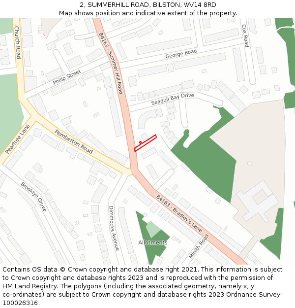 2, SUMMERHILL ROAD, BILSTON, WV14 8RD: Location map and indicative extent of plot