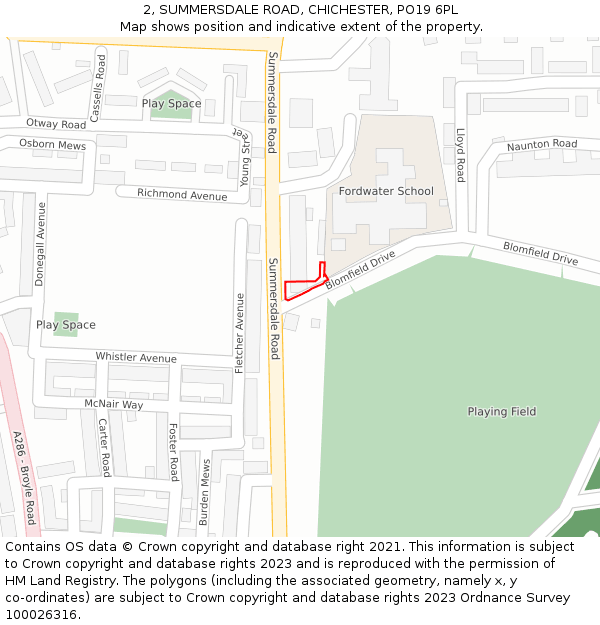 2, SUMMERSDALE ROAD, CHICHESTER, PO19 6PL: Location map and indicative extent of plot