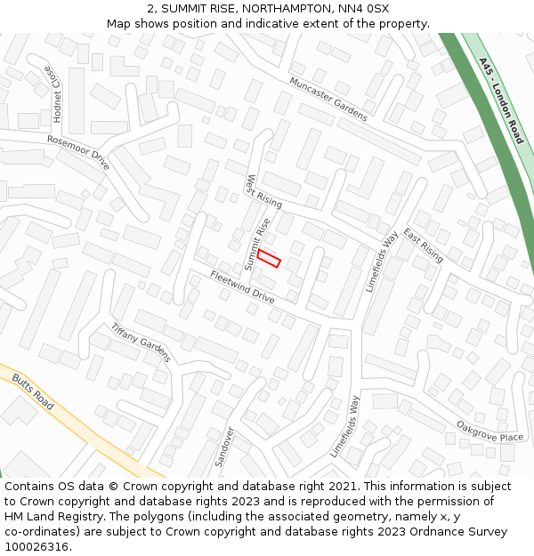 2, SUMMIT RISE, NORTHAMPTON, NN4 0SX: Location map and indicative extent of plot
