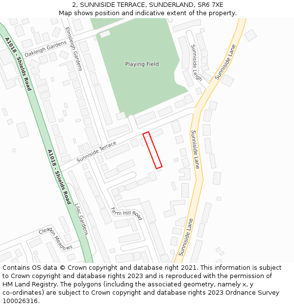 2, SUNNISIDE TERRACE, SUNDERLAND, SR6 7XE: Location map and indicative extent of plot