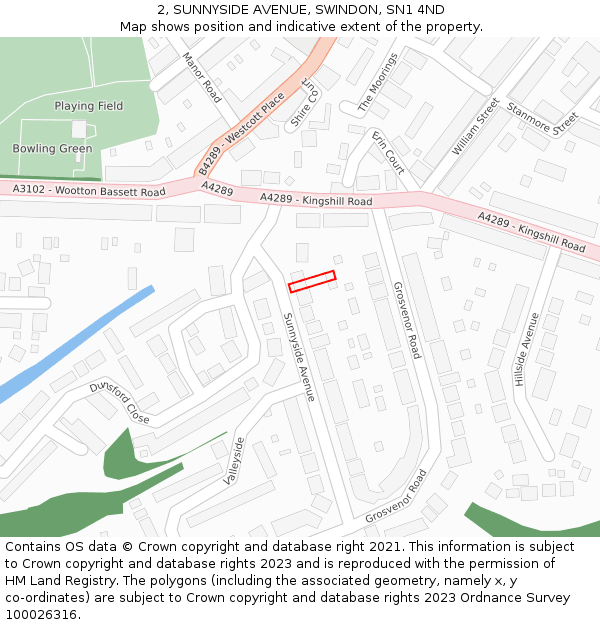 2, SUNNYSIDE AVENUE, SWINDON, SN1 4ND: Location map and indicative extent of plot