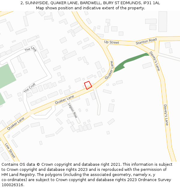 2, SUNNYSIDE, QUAKER LANE, BARDWELL, BURY ST EDMUNDS, IP31 1AL: Location map and indicative extent of plot