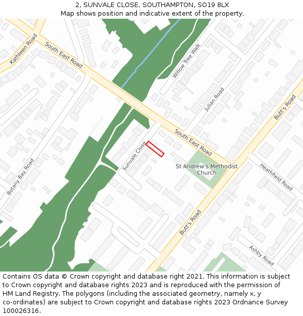 2, SUNVALE CLOSE, SOUTHAMPTON, SO19 8LX: Location map and indicative extent of plot