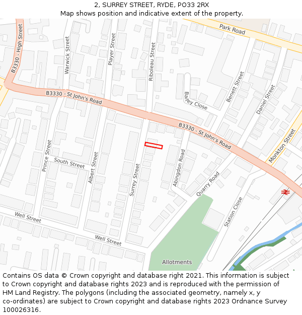 2, SURREY STREET, RYDE, PO33 2RX: Location map and indicative extent of plot