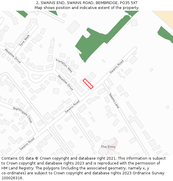 2, SWAINS END, SWAINS ROAD, BEMBRIDGE, PO35 5XT: Location map and indicative extent of plot