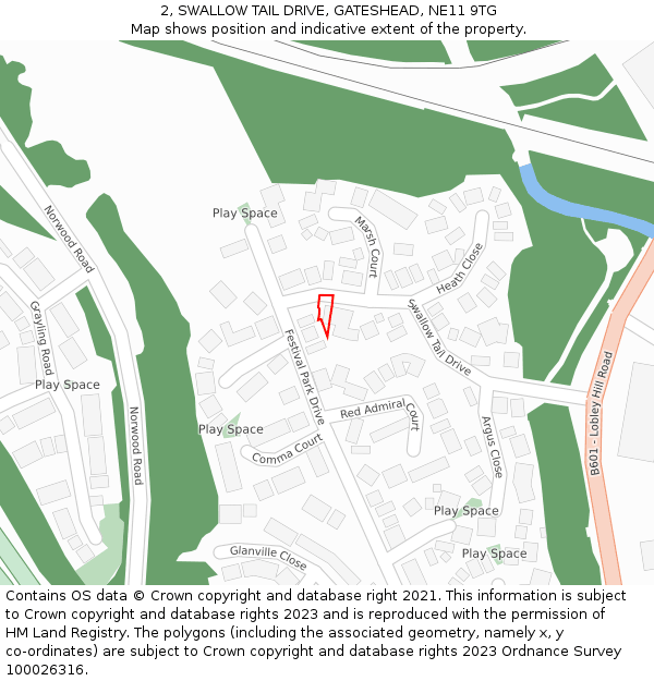 2, SWALLOW TAIL DRIVE, GATESHEAD, NE11 9TG: Location map and indicative extent of plot