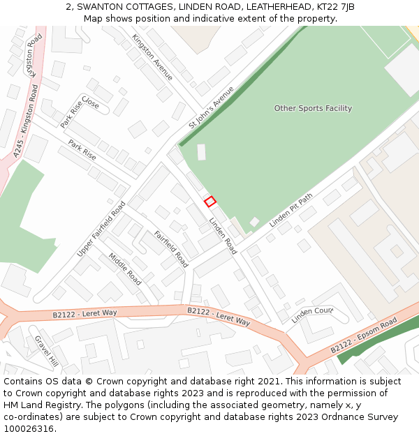 2, SWANTON COTTAGES, LINDEN ROAD, LEATHERHEAD, KT22 7JB: Location map and indicative extent of plot