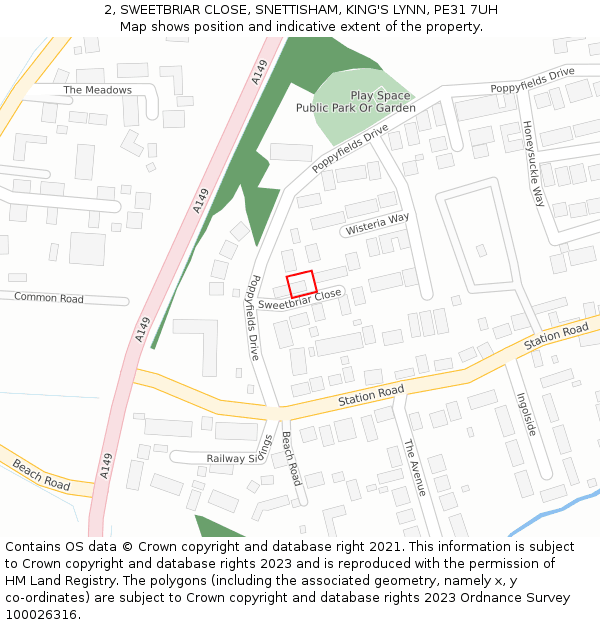2, SWEETBRIAR CLOSE, SNETTISHAM, KING'S LYNN, PE31 7UH: Location map and indicative extent of plot