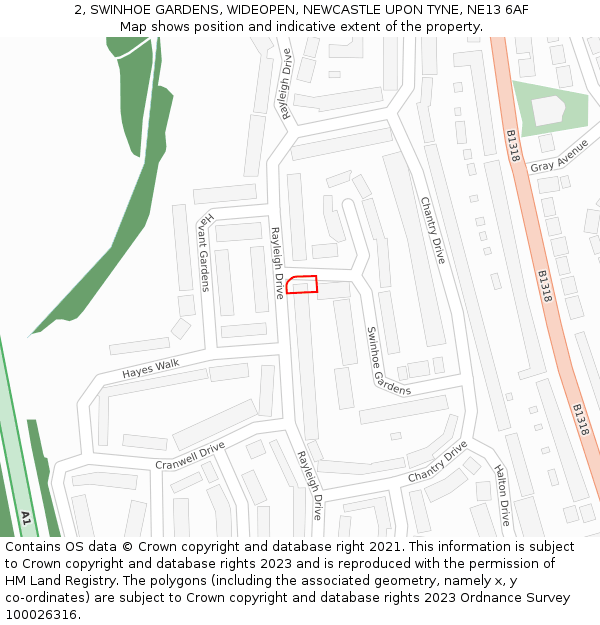 2, SWINHOE GARDENS, WIDEOPEN, NEWCASTLE UPON TYNE, NE13 6AF: Location map and indicative extent of plot