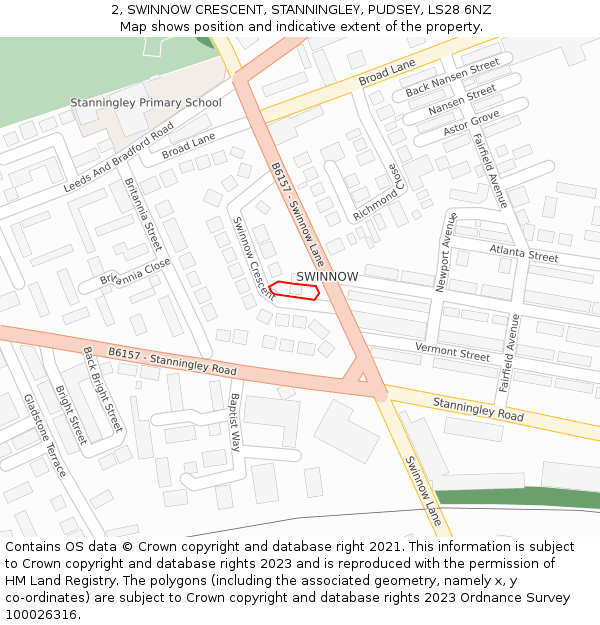 2, SWINNOW CRESCENT, STANNINGLEY, PUDSEY, LS28 6NZ: Location map and indicative extent of plot