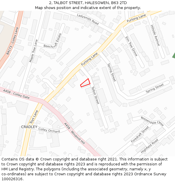 2, TALBOT STREET, HALESOWEN, B63 2TD: Location map and indicative extent of plot