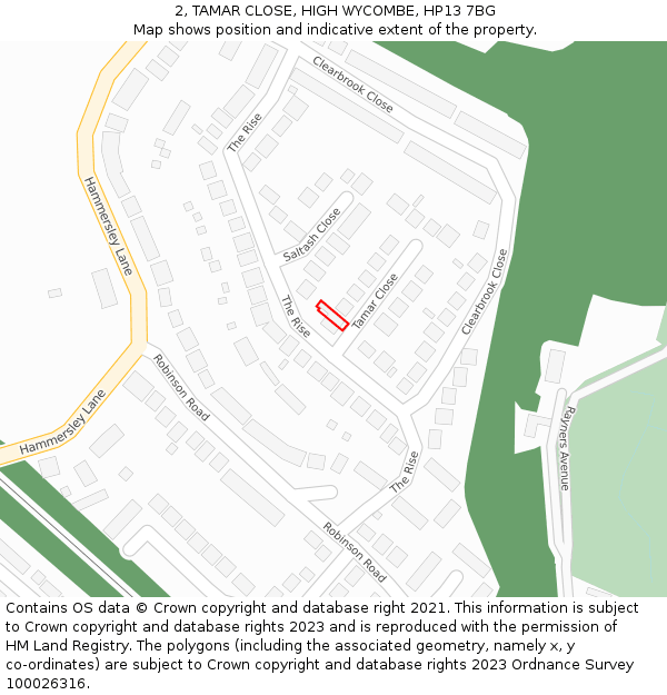 2, TAMAR CLOSE, HIGH WYCOMBE, HP13 7BG: Location map and indicative extent of plot