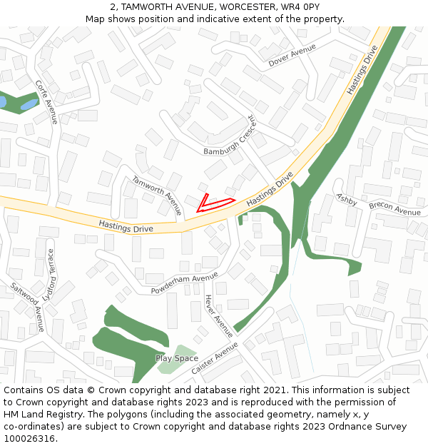 2, TAMWORTH AVENUE, WORCESTER, WR4 0PY: Location map and indicative extent of plot
