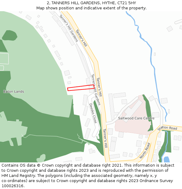 2, TANNERS HILL GARDENS, HYTHE, CT21 5HY: Location map and indicative extent of plot