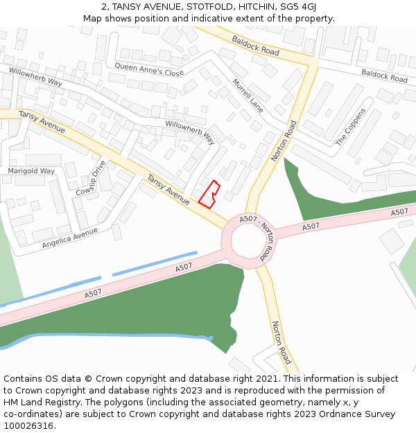 2, TANSY AVENUE, STOTFOLD, HITCHIN, SG5 4GJ: Location map and indicative extent of plot
