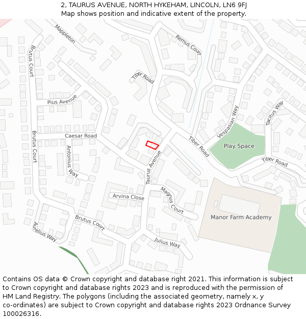 2, TAURUS AVENUE, NORTH HYKEHAM, LINCOLN, LN6 9FJ: Location map and indicative extent of plot