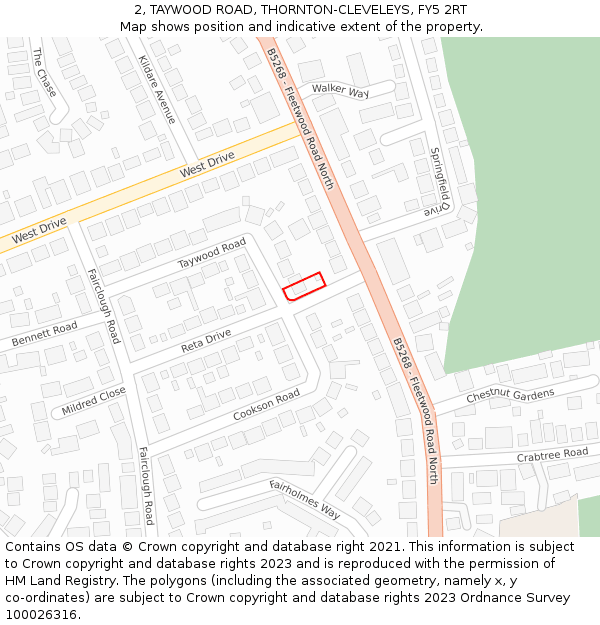 2, TAYWOOD ROAD, THORNTON-CLEVELEYS, FY5 2RT: Location map and indicative extent of plot