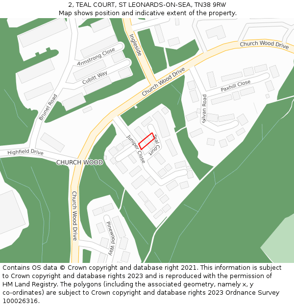 2, TEAL COURT, ST LEONARDS-ON-SEA, TN38 9RW: Location map and indicative extent of plot