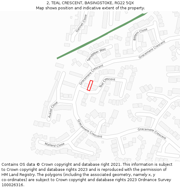 2, TEAL CRESCENT, BASINGSTOKE, RG22 5QX: Location map and indicative extent of plot