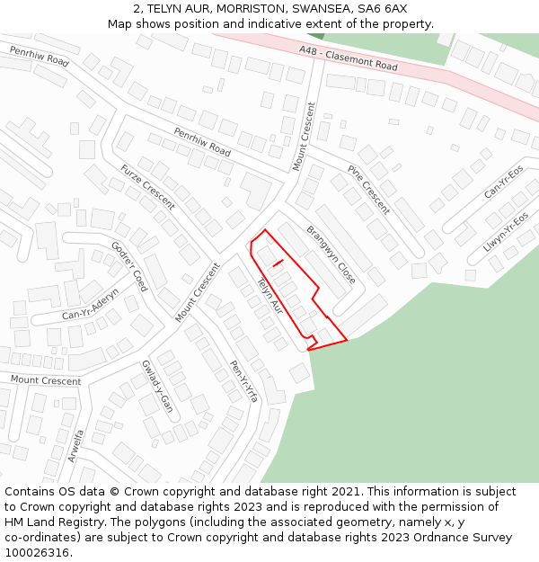 2, TELYN AUR, MORRISTON, SWANSEA, SA6 6AX: Location map and indicative extent of plot
