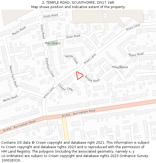 2, TEMPLE ROAD, SCUNTHORPE, DN17 1WE: Location map and indicative extent of plot