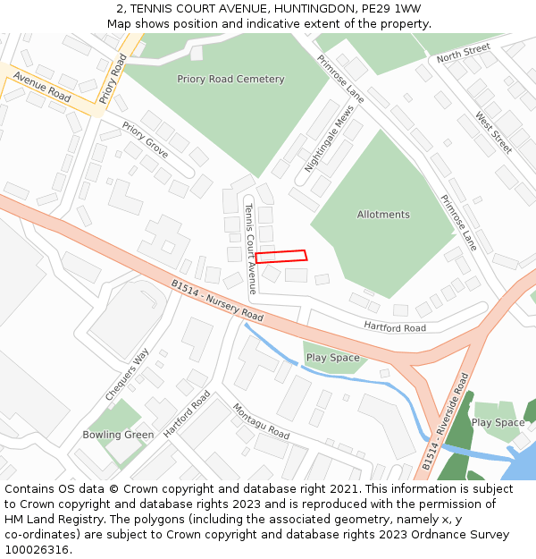 2, TENNIS COURT AVENUE, HUNTINGDON, PE29 1WW: Location map and indicative extent of plot