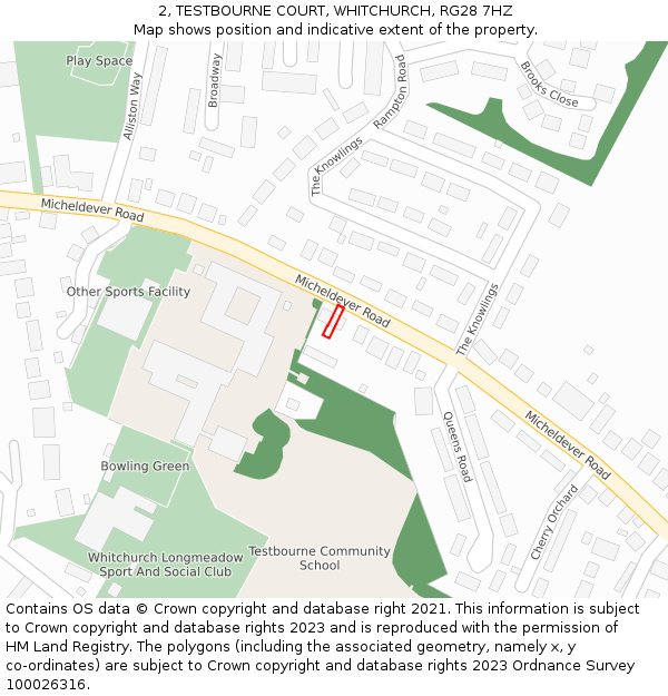 2, TESTBOURNE COURT, WHITCHURCH, RG28 7HZ: Location map and indicative extent of plot