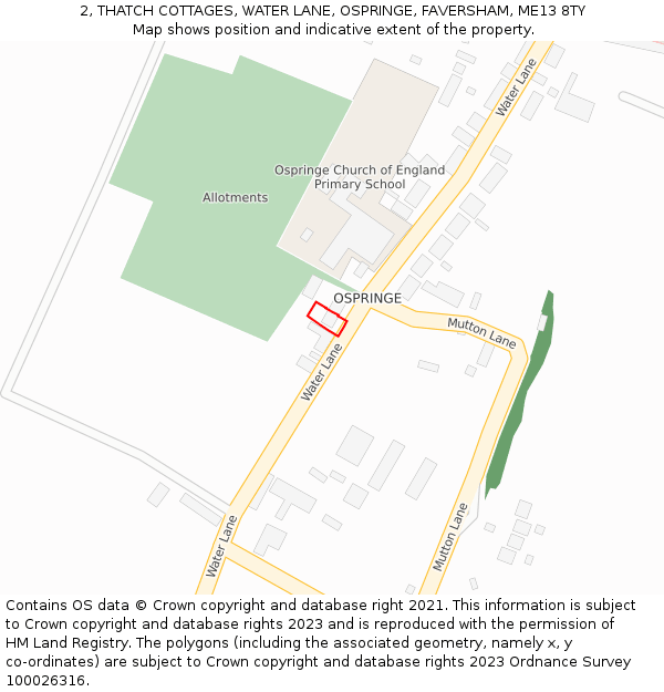 2, THATCH COTTAGES, WATER LANE, OSPRINGE, FAVERSHAM, ME13 8TY: Location map and indicative extent of plot