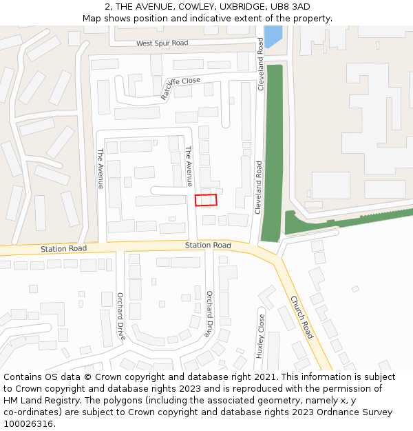 2, THE AVENUE, COWLEY, UXBRIDGE, UB8 3AD: Location map and indicative extent of plot